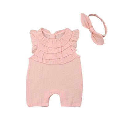 

Summer Newborn Baby Girl Ruffle Romper Bodysuit Jumpsuit Sunsuit Outfits Headband Clothes
