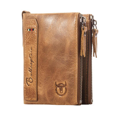 

BULLCAPTAIN Leather Men Wallet Short Pocket Coin Bag Vintage Slim Purse