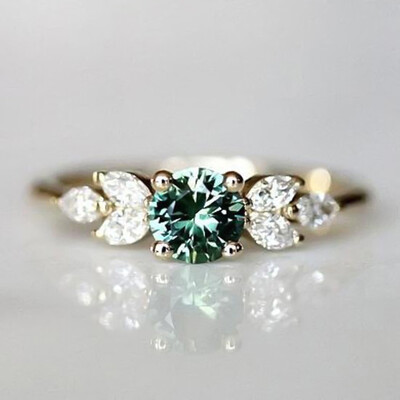 

Women 18K Gold Plated Natural Emerald Diamond Ring Anniversary Proposal Promise Christmas Gift Bride Engagement Wedding Jewelry