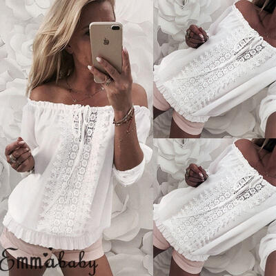 

Ladies Women Summer Loose Casual Chiffon Long Sleeve Lace T Shirt Tops Blouse