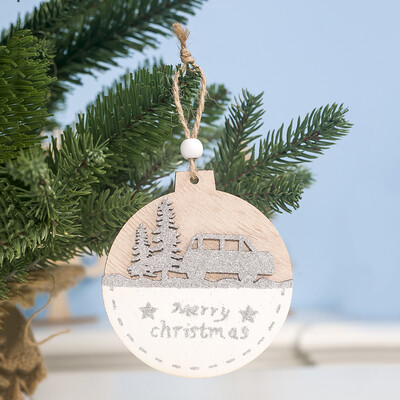 

Siaonvr Wooden Double-layer Silver Powder Doodle Christmas Pendant Christmas Tree Decor