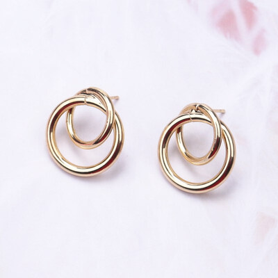 

EK712 Ne Fashion Geometric Double Round Stud Earrings For Women Gold Color Statement Earring Party Jewelry Wedding Brincos Punk