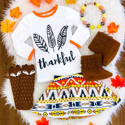

Toddler Kids Baby Girls Thanksgiving Clothes Outfit Set T-shirt Skirt Headband
