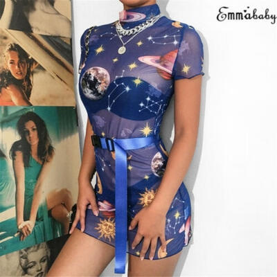 

Sexy Womens Short Sleeve Mesh see throught Bodycon Evening Party Club Mini Dress