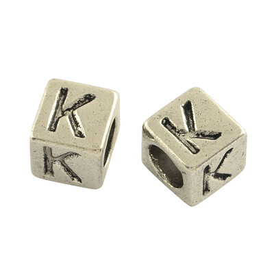 

Tibentan Style Alloy European Beads Cube Lead Free & Cadmium Free Antique Silver LetterK 7x7x7mm Hole 45mm
