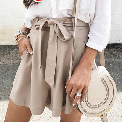 

Tailored Women Casual Short Loose Pant Elastic Waist Bowknot Shorts Pockets Pant