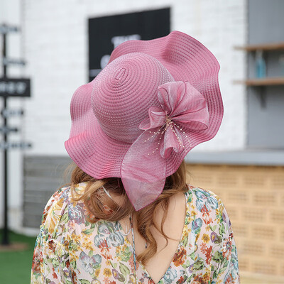 

Hat Female Summer Eaves Sunhat Beach Sunshade Cap Sunscreen Recreational Korean version of bow straw hat