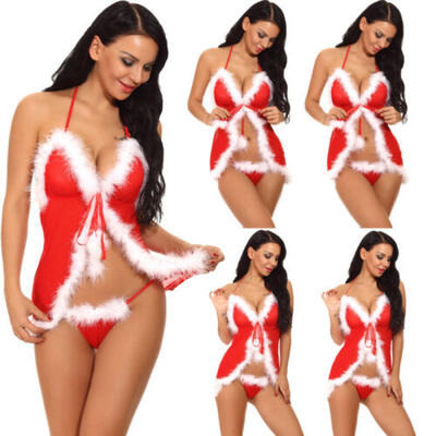 

Red Christmas Underwear Womens Sexy Lingerie Hot Babydoll Dress Sleepwear Gift