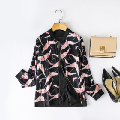 

Womens jacket 2018 spring&autumn models new silk jacket silk collar long-sleeved zipper loose multi-color volleyball clothing women