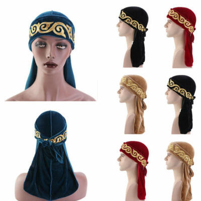 

Herren Long Tail Velvet Bandana Turban Hüte Doo Durag Headwear Pirate Caps Wraps