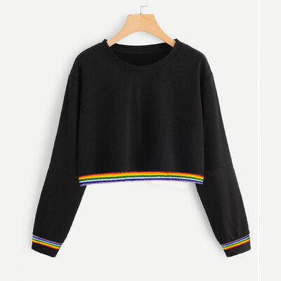 

Nomeni Women Sweater Solid Color Back Ribbon Ribbon Rainbow Long Sleeve Sweatshirt