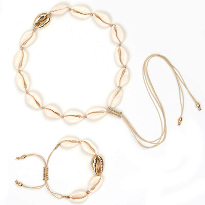 

Europe&the United States cross-border explosion shell necklace set gold alloy natural shell handmade knotted necklace pure factory