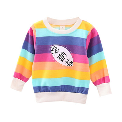 

Baby 1-6 Years Male Kids Outerwears Girls Rainbow Colorful Striped Print Casual Sweatshirt Kids Outfits Tops Clothing