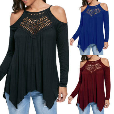 

Fashion Womens Long Sleeve Loose Blouse Lace Crochet Hollow Casual Shirts Tops