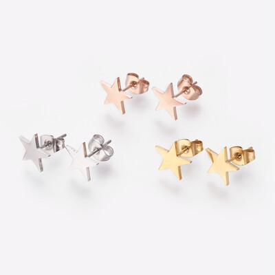 

304 Stainless Steel Stud Earrings Star Mixed Color 95x95x1mm