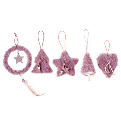 

5Pcs Plush Christmas Tree Heart Star Ring Pendant Xmas Ornament Window Decor