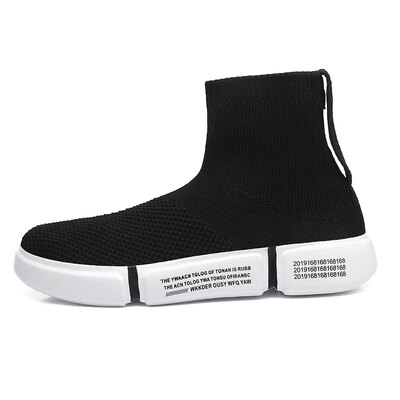 

High Top Socks Shoes Male Casual Fly Weaving Soft Flat Vulcanized Shoes Camouflage Bottom Ribbon Design Zapatillas Lona Hombre