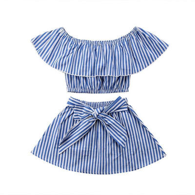 

2018 Baby Girl Summer T-ShirtTutu Skirts Princess Party Stripe Dress Outfits