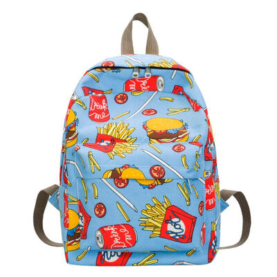 

3D Food Print Backpacks Women Canvas Teen Girls Travel Shoulder School Bags