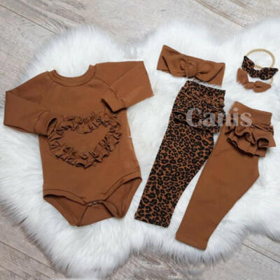 

US Infant Baby Girl Leopard Clothes Ruffle RomperPants Outfits Sets Tracksuit
