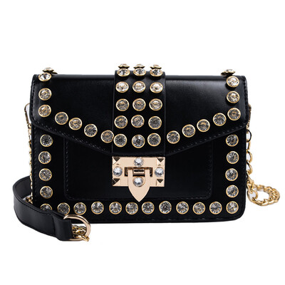 

Crossbody Bag Rivet Chains Female Small Luxury Designer Girls 2019 New Diamond Shoulder Bag PU Flap Fashion Women Messenger Bag