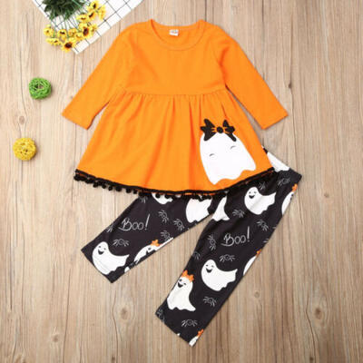 

USSTOCK Infant Baby Girl Halloween Ghost Dress Trousers Mini Skirt Autumn Cloths