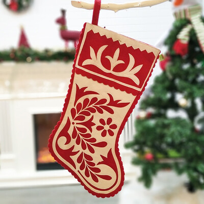 

Tailored Christmas Pendant Paper-cut Pattern Christmas Socks Gift Bag