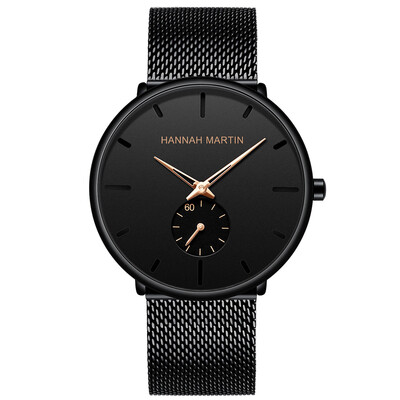 

Gobestart High Quality Simple Waterproof Black Stainless Steel Mesh Strap Quartz Watch