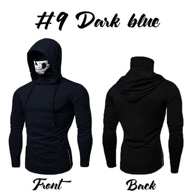 

Mens Gym Thin Hoodie Long Sleeve Hooded With Mask Skull Sweatshirt Tops