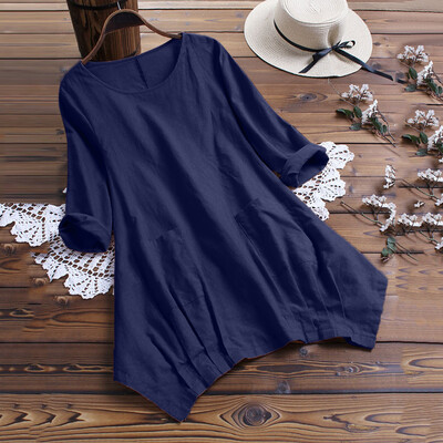 

Starmoon Women Casual Loose Solid Color Pockets O-Neck Short Sleeve Long T-Shirt Blouse