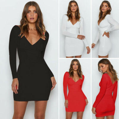 

Women Holiday Bodycon Long Sleeve Dress Lady Summer Evening Party Mini Dresses