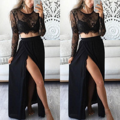 

Fashion Women Lace Boho Long Sleeve Party Evening Cocktail Maxi Long Dress US