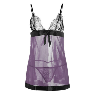 

Toponeto Fashion New Plus Size Women Lace Lingerie Nightdress Bowknot Backless Sleepwear
