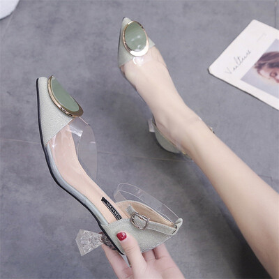 

Baotou Sandals Women 2019 Summer New Pointed Metal Buckle Crystal Fine with gladiator sandals Word Buckle High-heeled Shoes Tide