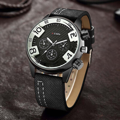 

Gobestart Fashion Casual Business Mens Alloy Three ye Dial Leather Belt Quartz Watch