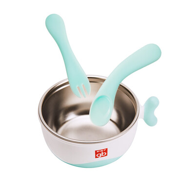 

Gb good childrens stainless steel tableware infant cartoon insulation tableware bowl fork spoon set three-piece sea friends small fish - light green