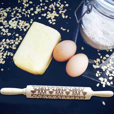 

Siaonvr Christmas Rolling Pin Engraved Carved Wood Embossed Rolling Pin Kitchen Tool