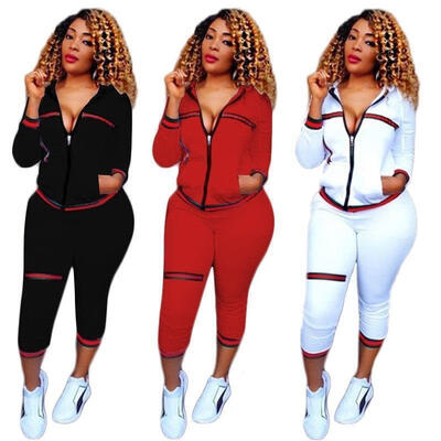 

2Pcs Women Tracksuit Hoodies Sweatshirt Pants Sets Sport Wear Zip Casual Suit