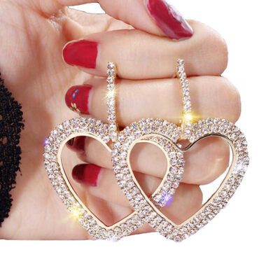 

Fashion Women Hollow Heart Charm Full Rhinestone Inlaid Stud Earrings Jewelry