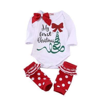 

Newborn Baby Girl Long Sleeve Bow Romper Bodysuit Sock Outfits Clothes Christmas