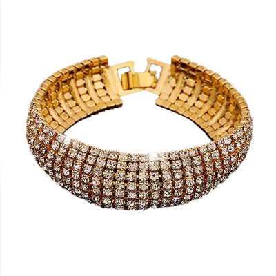 

Women Roman Golden Silver Rhinestone Wedding Party Mesh Wrap Cuff Bangle Bracelet