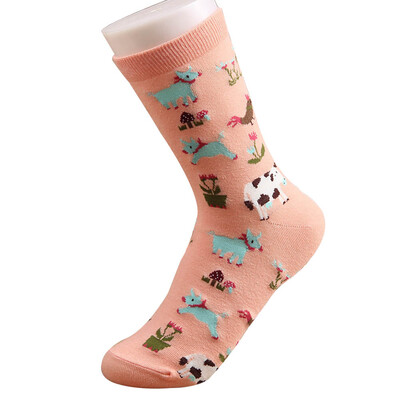 

New Fashion Women Cotton Cute Socks Cartoon Cat And Dogs Paws With Dots Happy Funny Socks Woman