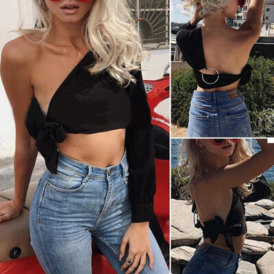 

Women Casual One Shoulder Tank Top Vest Blouse Sleeveless Crop Tops Shirt Cami