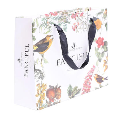 

Birds Floral Print Paper Gift Bag with Handle Clothes Present Package Decor
