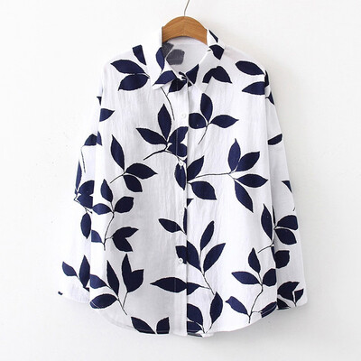 

Tailored Women Autumn Long Sleeve Leaf Print Loose Button Shirt Casual Blouse Tops