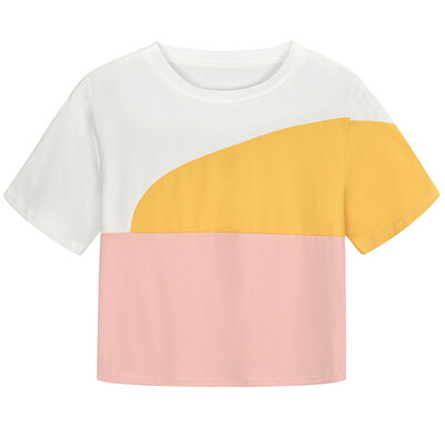 

Nomeni Women Casual Color Patchwork Short Sleeve Top Blouse Crop Tops Shirt