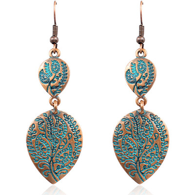 

Retro Women Jewelry Ethnic Blue Carved Flower Bohemia Bronze Earrings