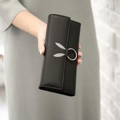 

Fashion PU Leather Multi-card-holder Triple-Folding Women Long Section Rabbit Ears Wallet Phone Bag Purse