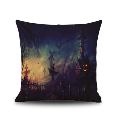 

Halloween Night Oil Painting Square Linen Decorative Throw Pillow Case Kawaii Cushion Cover