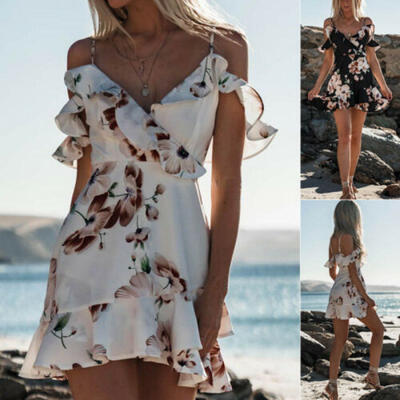 

Womens Boho Floral Summer Party Evening Beach Short Mini Dress Sundress 2019